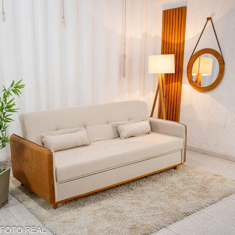 Sofá Cama Ipanema Baú Linho Bege 2274 Larg. 2.05m