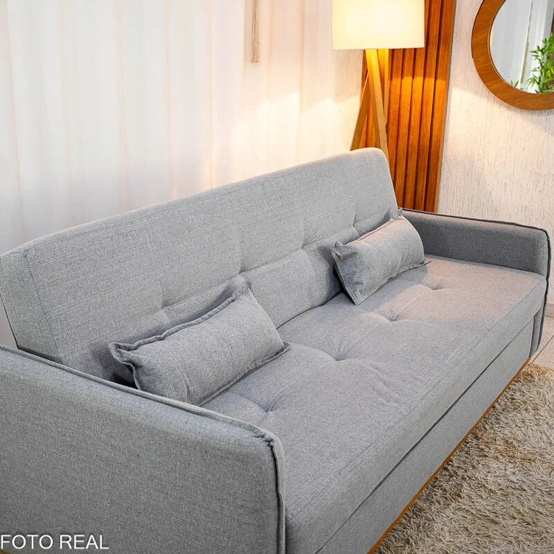 Sofá Cama Ipanema com Baú Linho Cinza 2275 – Larg. 2.05m