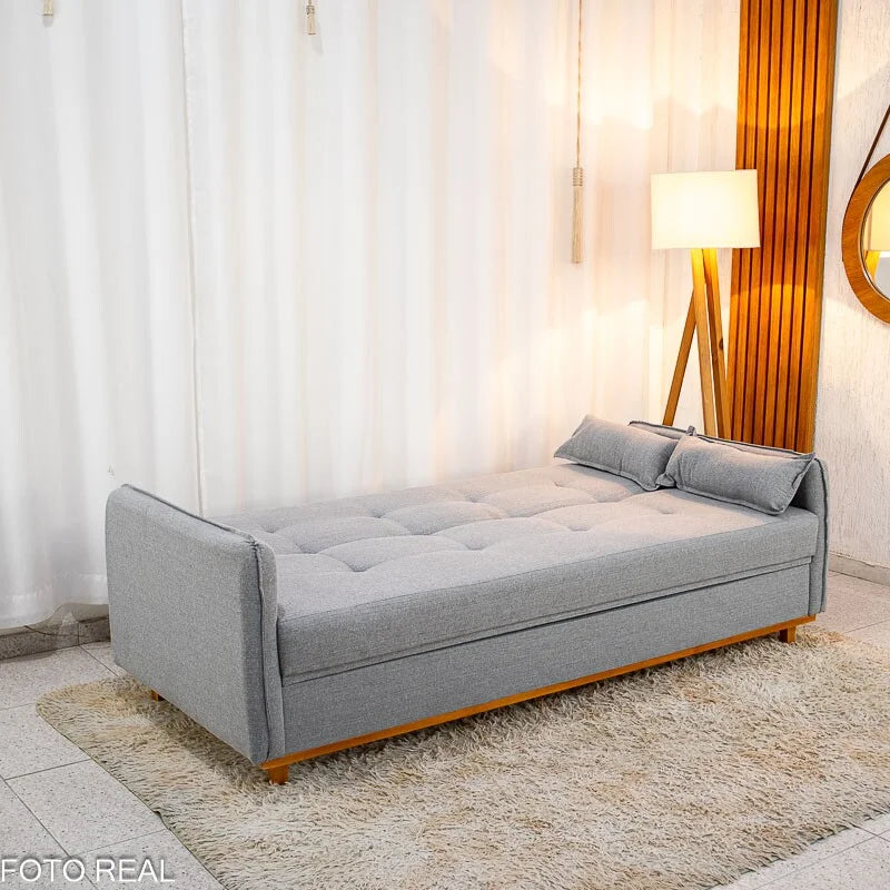 Sofá Cama Ipanema com Baú Linho Cinza 2275 – Larg. 2.05m