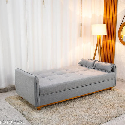 Sofá Cama Ipanema com Baú Linho Cinza 2275 – Larg. 2.05m