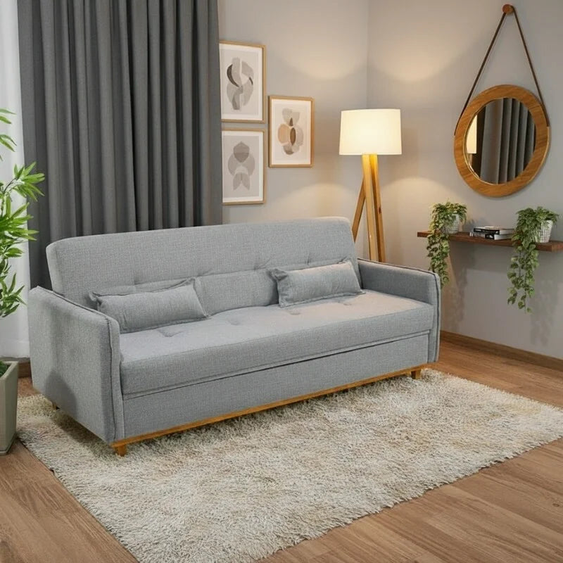 Sofá Cama Ipanema com Baú Linho Cinza 2275 – Larg. 2.05m
