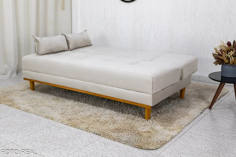 Sofá Cama Madrid Veludo Bege 2269 Larg. 1.80m – Molas Bonnel