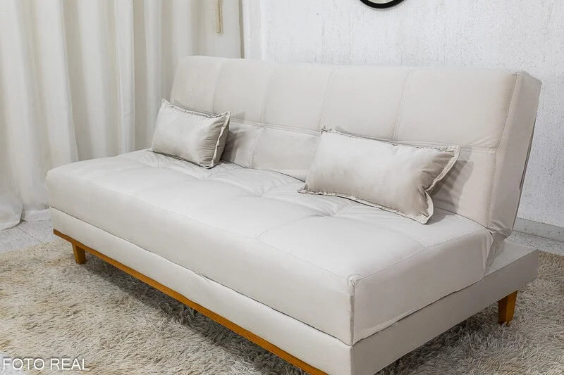 Sofá Cama Madrid Veludo Bege 2269 Larg. 1.80m – Molas Bonnel