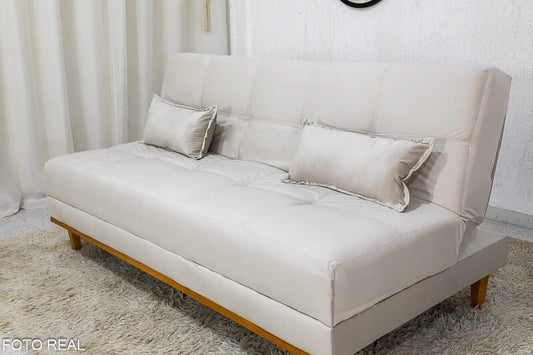 Sofá Cama Madrid Veludo Bege 2269 Larg. 1.80m – Molas Bonnel