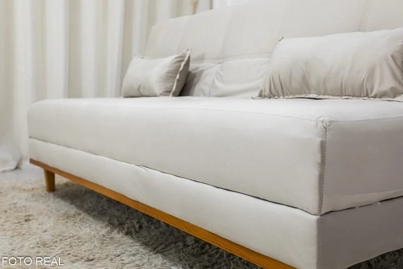 Sofá Cama Madrid Veludo Bege 2269 Larg. 1.80m – Molas Bonnel
