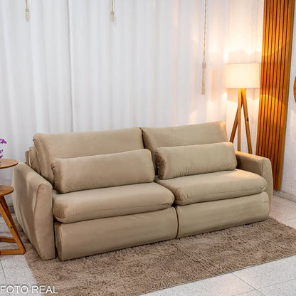 Sofá Retrátil Amaranto Premium 2.30m Veludo Bege – Sem Caixa