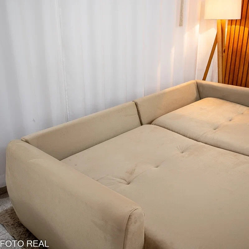 Sofá Retrátil Amaranto Premium 2.30m Veludo Bege – Sem Caixa