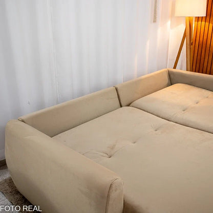 Sofá Retrátil Amaranto Premium 2.30m Veludo Bege – Sem Caixa