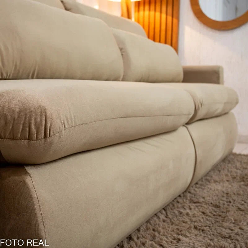 Sofá Retrátil Amaranto Premium 2.30m Veludo Bege – Sem Caixa