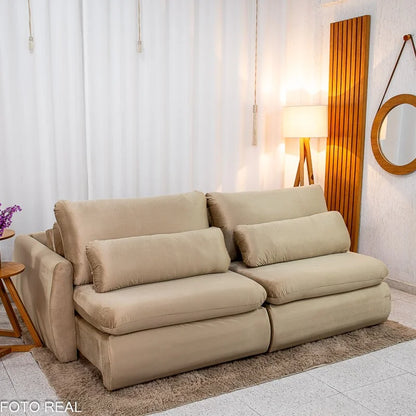 Sofá Retrátil Amaranto Premium 2.30m Veludo Bege – Sem Caixa