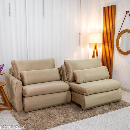 Sofá Retrátil Amaranto Premium 2.30m Veludo Bege – Sem Caixa