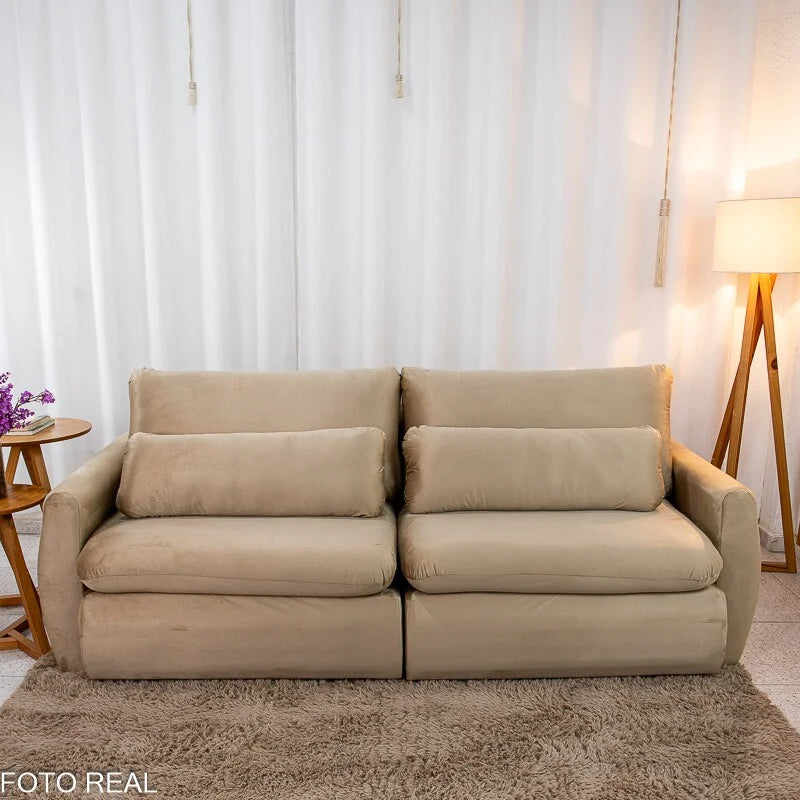 Sofá Retrátil Amaranto Premium 2.30m Veludo Bege – Sem Caixa