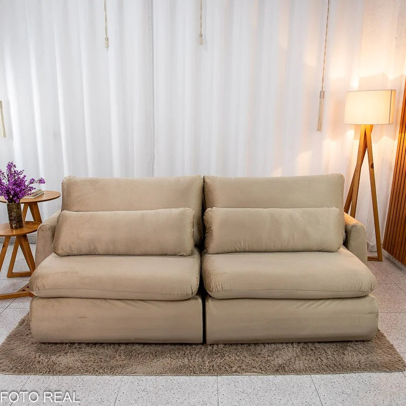 Sofá Retrátil Amaranto Premium 2.30m Veludo Bege – Sem Caixa