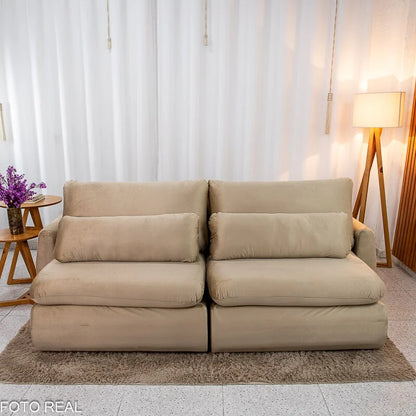 Sofá Retrátil Amaranto Premium 2.30m Veludo Bege – Sem Caixa