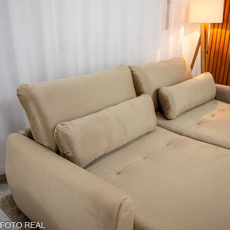 Sofá Retrátil Amaranto Premium 2.30m Veludo Bege – Sem Caixa
