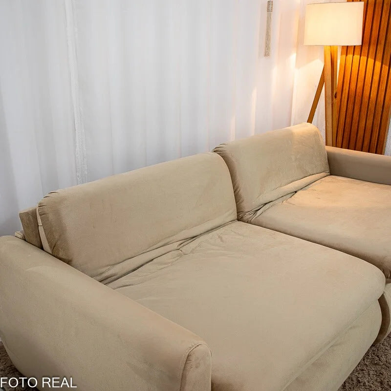 Sofá Retrátil Amaranto Premium 2.30m Veludo Bege – Sem Caixa
