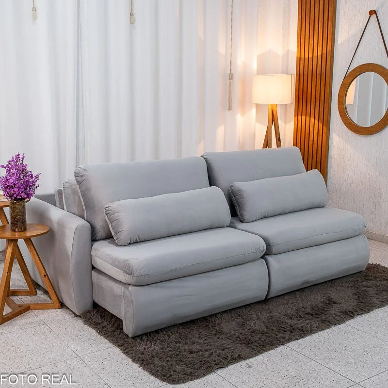 Sofá Retrátil Amaranto Premium 2.30m Veludo Prata – Sem Caixa