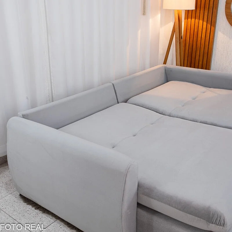 Sofá Retrátil Amaranto Premium 2.30m Veludo Prata – Sem Caixa