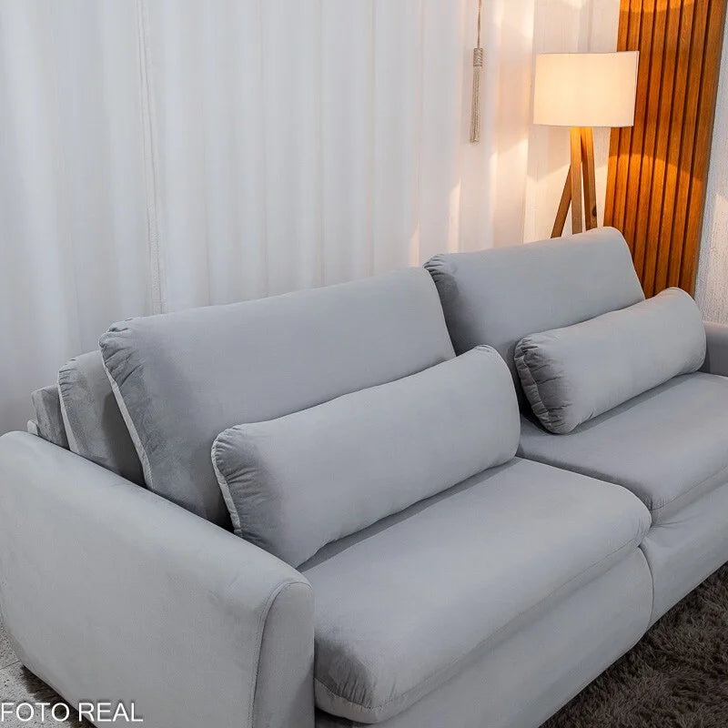 Sofá Retrátil Amaranto Premium 2.30m Veludo Prata – Sem Caixa