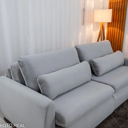 Sofá Retrátil Amaranto Premium 2.30m Veludo Prata – Sem Caixa