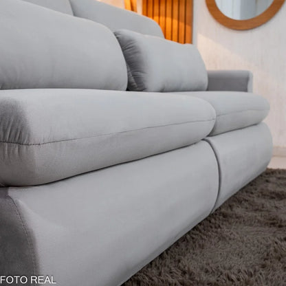 Sofá Retrátil Amaranto Premium 2.30m Veludo Prata – Sem Caixa