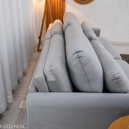 Sofá Retrátil Amaranto Premium 2.30m Veludo Prata – Sem Caixa