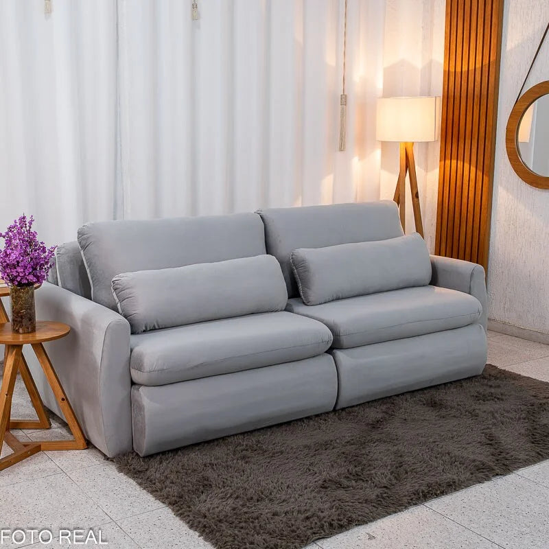 Sofá Retrátil Amaranto Premium 2.30m Veludo Prata – Sem Caixa