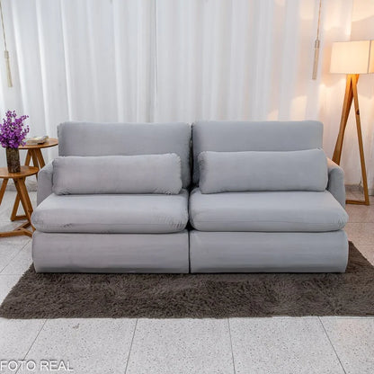 Sofá Retrátil Amaranto Premium 2.30m Veludo Prata – Sem Caixa