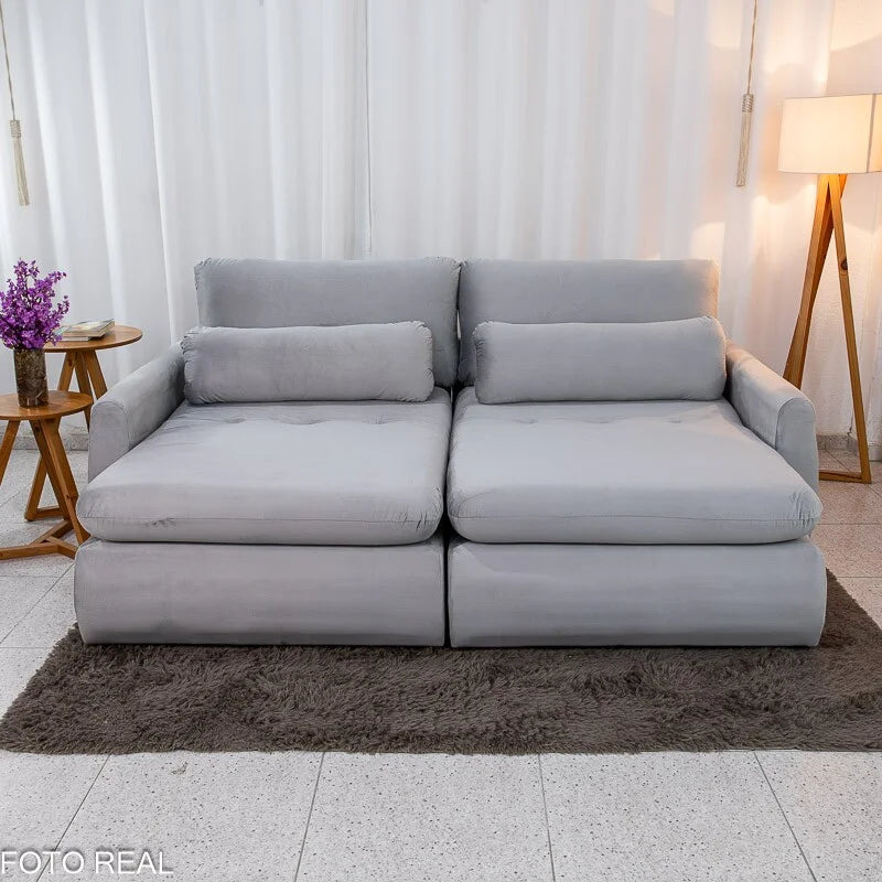 Sofá Retrátil Amaranto Premium 2.30m Veludo Prata – Sem Caixa