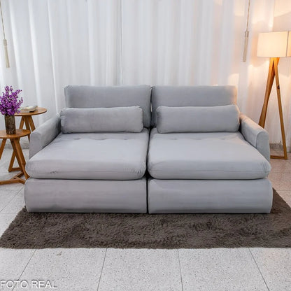 Sofá Retrátil Amaranto Premium 2.30m Veludo Prata – Sem Caixa