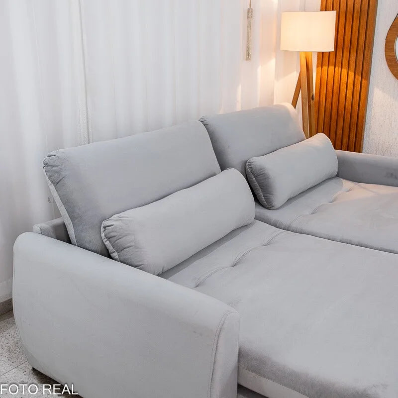 Sofá Retrátil Amaranto Premium 2.30m Veludo Prata – Sem Caixa