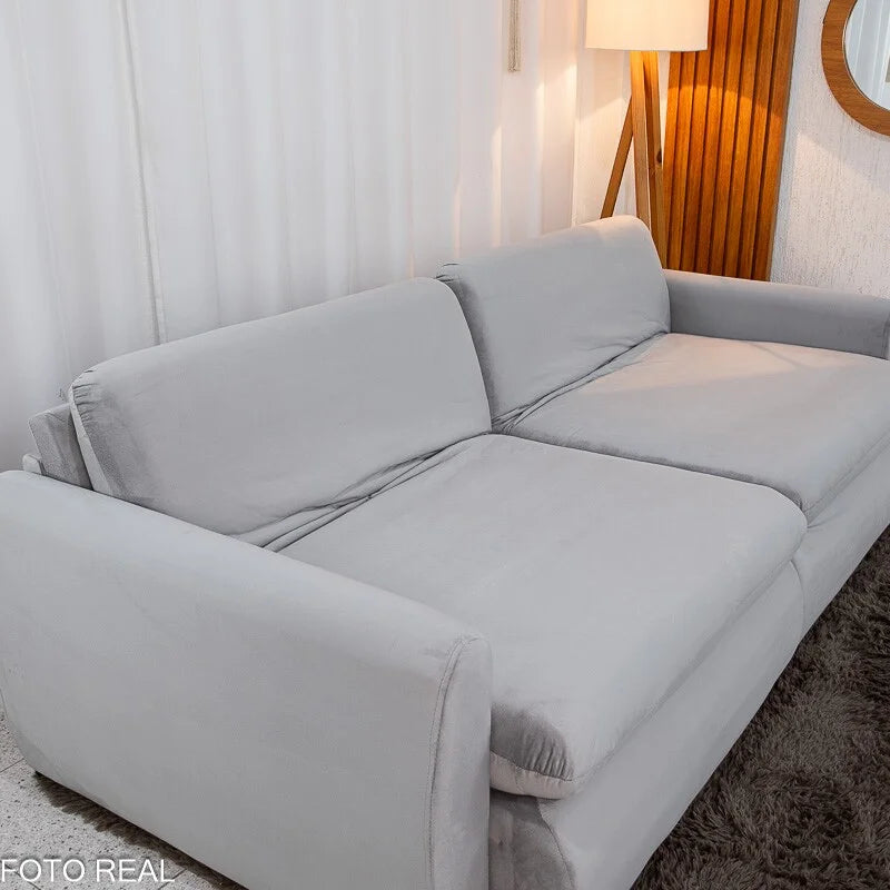 Sofá Retrátil Amaranto Premium 2.30m Veludo Prata – Sem Caixa