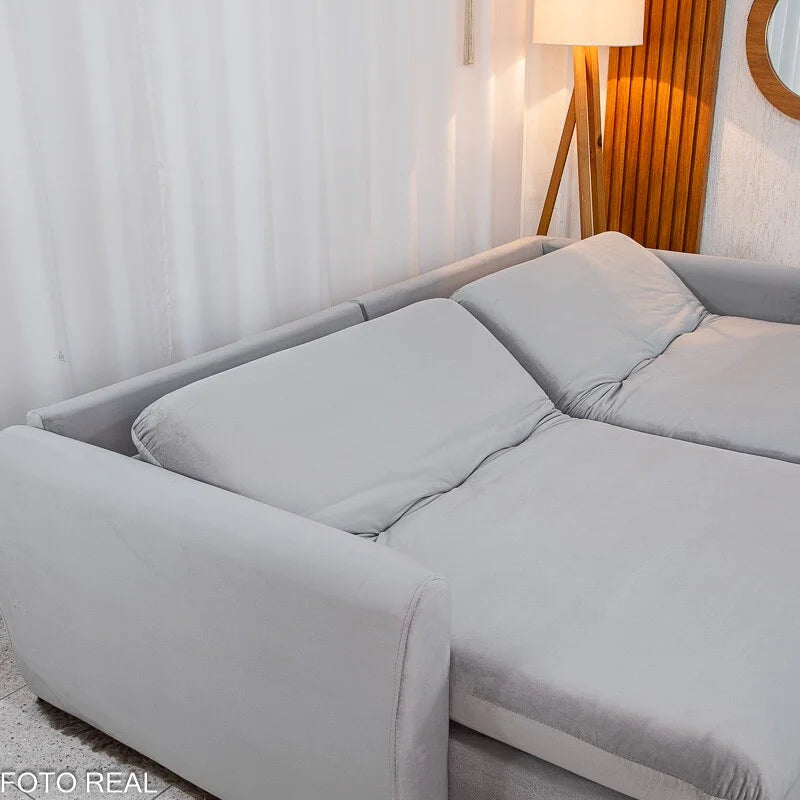Sofá Retrátil Amaranto Premium 2.30m Veludo Prata – Sem Caixa