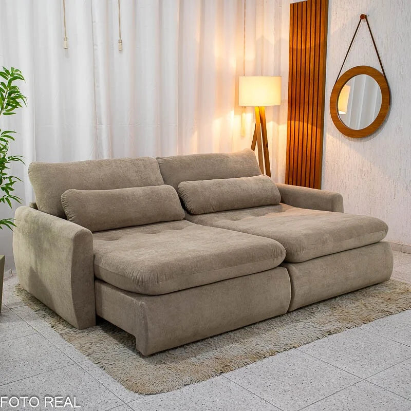 Sofá Retrátil Amaranto Premium 2.30m Bege 06 – Sem Caixa