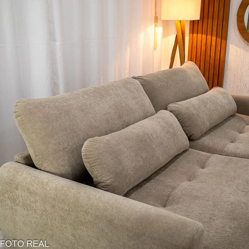 Sofá Retrátil Amaranto Premium 2.30m Bege 06 – Sem Caixa