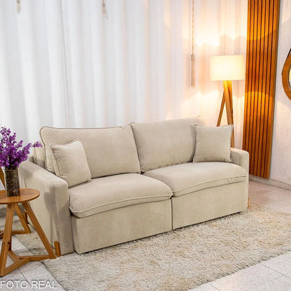 Sofá Retrátil Luma 2.00m Veludo Premium Bege 37 – Sem Caixa