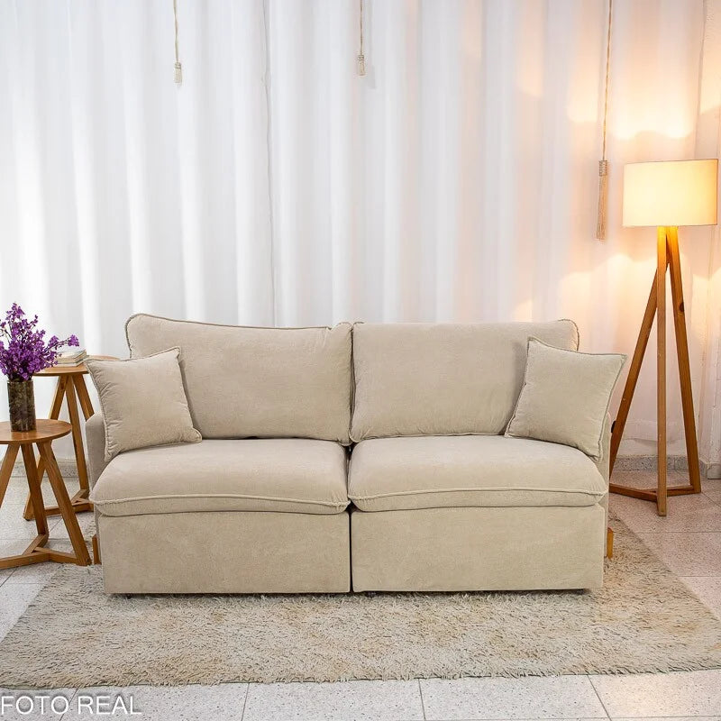 Sofá Retrátil Luma 2.00m Veludo Premium Bege 37 – Sem Caixa