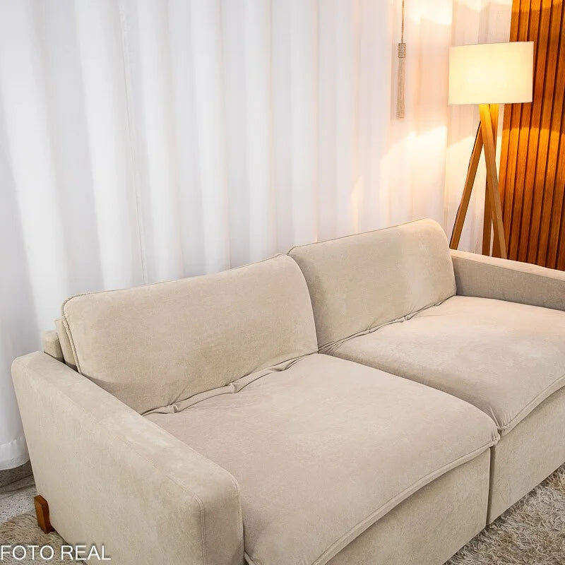 Sofá Retrátil Luma 2.00m Veludo Premium Bege 37 – Sem Caixa