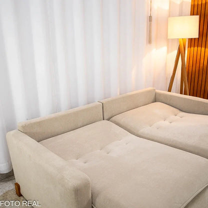 Sofá Retrátil Luma 2.00m Veludo Premium Bege 37 – Sem Caixa