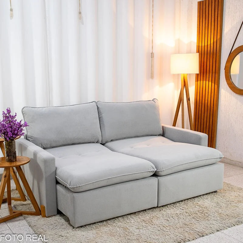 Sofá Retrátil Luma 2.00m Veludo Premium Cinza 36 – Sem Caixa