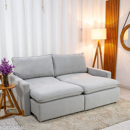 Sofá Retrátil Luma 2.00m Veludo Premium Cinza 36 – Sem Caixa