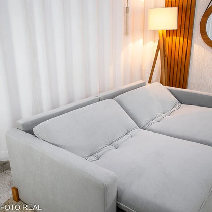 Sofá Retrátil Luma 2.00m Veludo Premium Cinza 36 – Sem Caixa