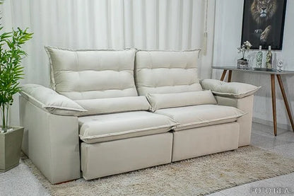 Sofá Retrátil Reclinável Emanuelly 2.30m Veludo Bege 01 – D28 Soft