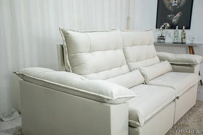 Sofá Retrátil Reclinável Emanuelly 2.30m Veludo Bege 01 – D28 Soft