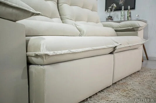 Sofá Retrátil Reclinável Emanuelly 2.30m Veludo Bege 01 – D28 Soft