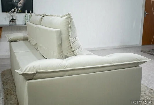 Sofá Retrátil Reclinável Emanuelly 2.30m Veludo Bege 01 – D28 Soft