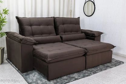 Sofá Retrátil Reclinável Emanuelly 2.30m Veludo Marrom – D28 Soft