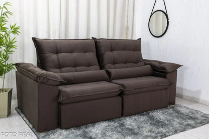 Sofá Retrátil Reclinável Emanuelly 2.30m Veludo Marrom – D28 Soft