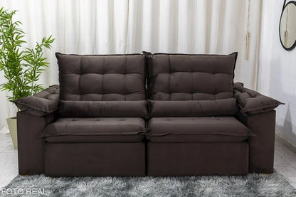 Sofá Retrátil Reclinável Emanuelly 2.30m Veludo Marrom – D28 Soft