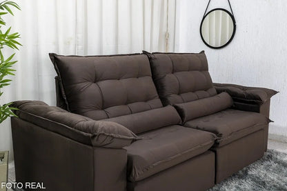 Sofá Retrátil Reclinável Emanuelly 2.30m Veludo Marrom – D28 Soft